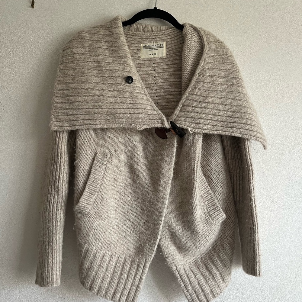 Vintage All Saints Cream Cardigan Sweater with Oversized Collar